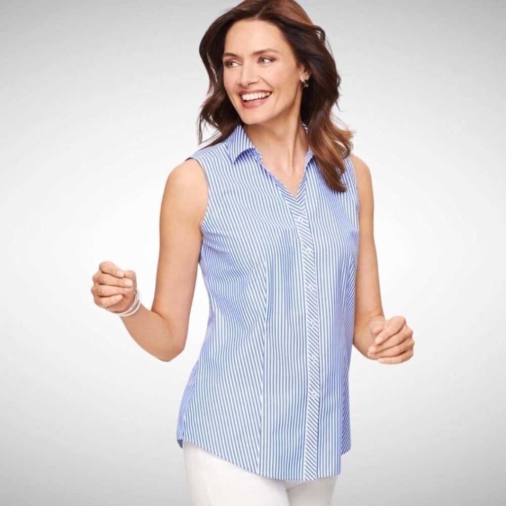 TALBOTS Cotton No Iron Sleeveless Button Front Perfect Shirt US Sz 16P NWOT